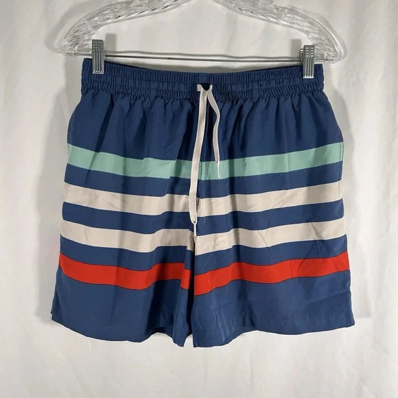 Chubbies Swim Trunks Men's Large Blue Striped Drawstring Pull On Pockets Lined - Picture 1 of 8